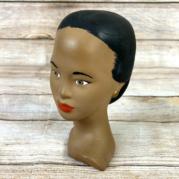 Vintage MCM Chalkware Bust Plaster Woman Head Hawaiian Polynesian 7.5" - Picture 3 of 6